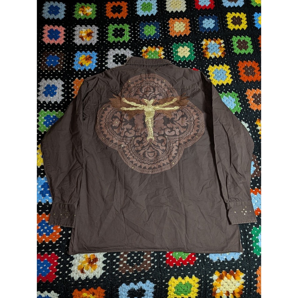 Vintage Royal Prestige XL Embroidered Brown Button Down Shirt Y2K